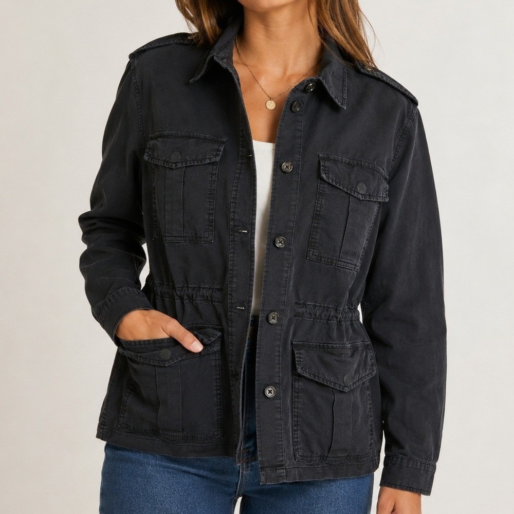 Buffalo Women's Utility Jacket Cargo Military Style Black Medium Cotton Pocket